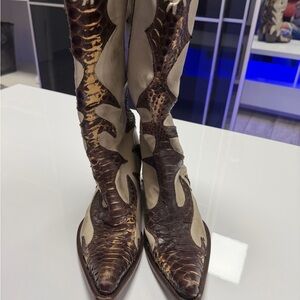 Brown and Cream Women's Western Boots